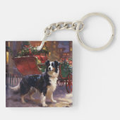 Border Collie Kerstmis Feestelijk Seizoen Sleutelhanger (Achterkant)