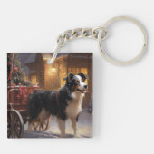Border Collie Kerstmis Feestelijk Seizoen Sleutelhanger (Achterkant)