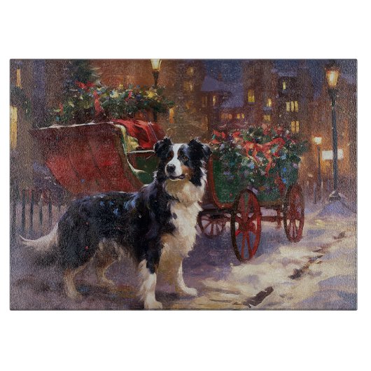 Border Collie Kerstmis Feestelijk Seizoen Snijplank (Voorkant)