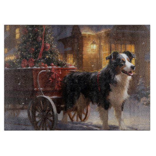 Border Collie Kerstmis Feestelijk Seizoen Snijplank (Voorkant)