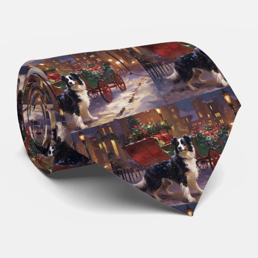 Border Collie Kerstmis Feestelijk Seizoen Stropdas (Opgerold)