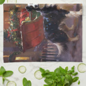 Border Collie Kerstmis Feestelijk Seizoen Theedoek (Gevouwen)