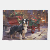 Border Collie Kerstmis Feestelijk Seizoen Theedoek (Horizontaal)