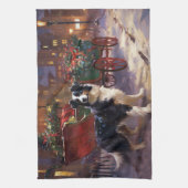 Border Collie Kerstmis Feestelijk Seizoen Theedoek (Verticaal)