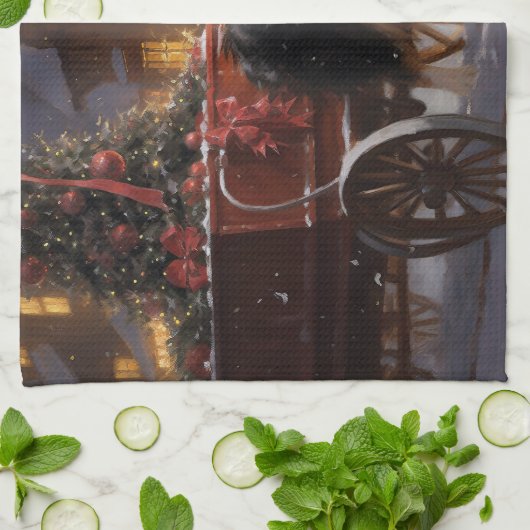 Border Collie Kerstmis Feestelijk Seizoen Theedoek (Gevouwen)