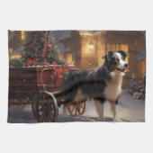 Border Collie Kerstmis Feestelijk Seizoen Theedoek (Horizontaal)