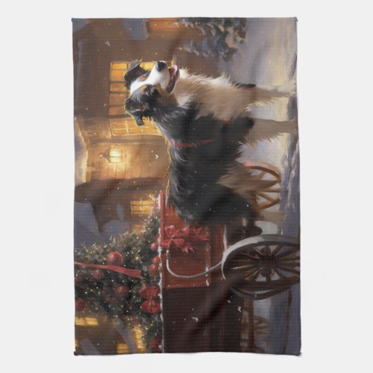 Border Collie Kerstmis Feestelijk Seizoen Theedoek (Verticaal)