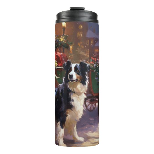 Border Collie Kerstmis Feestelijk Seizoen Thermosbeker (Voorkant)