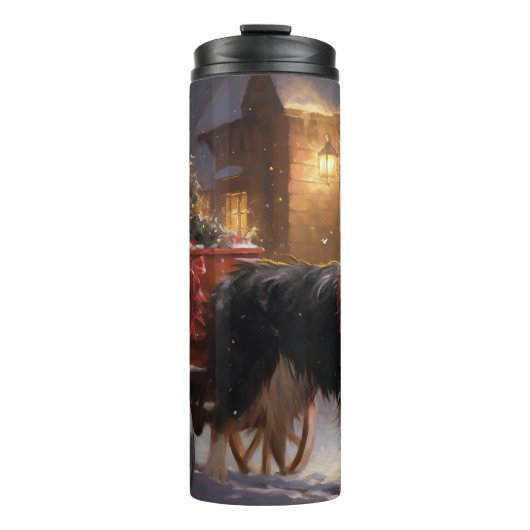 Border Collie Kerstmis Feestelijk Seizoen Thermosbeker (Voorkant)
