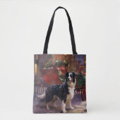 Border Collie Kerstmis Feestelijk Seizoen Tote Bag (Voorkant)