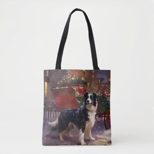 Border Collie Kerstmis Feestelijk Seizoen Tote Bag (Voorkant)