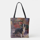 Border Collie Kerstmis Feestelijk Seizoen Tote Bag (Achterkant)