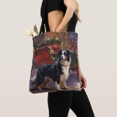 Border Collie Kerstmis Feestelijk Seizoen Tote Bag (Dichtbij)
