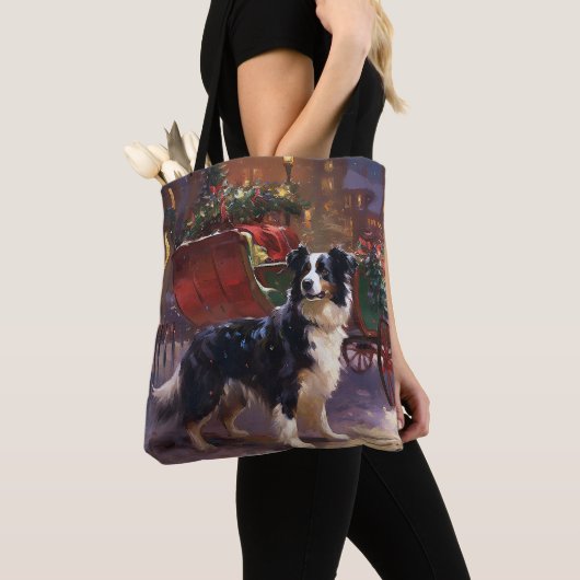 Border Collie Kerstmis Feestelijk Seizoen Tote Bag (Dichtbij)