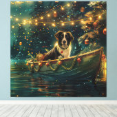 Border Collie Kerstmis Feestelijke Reis Canvas Afdruk (Insitu (Houten vloer))