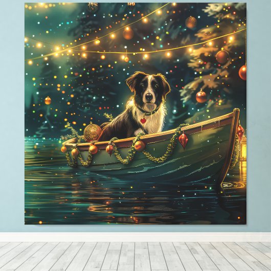 Border Collie Kerstmis Feestelijke Reis Canvas Afdruk (Insitu (Houten vloer))