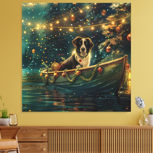 Border Collie Kerstmis Feestelijke Reis Canvas Afdruk (Insitu (Woonkamer))