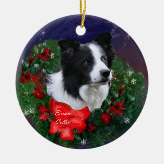 Border Collie Kerstmis Keramisch Ornament (Voorkant)