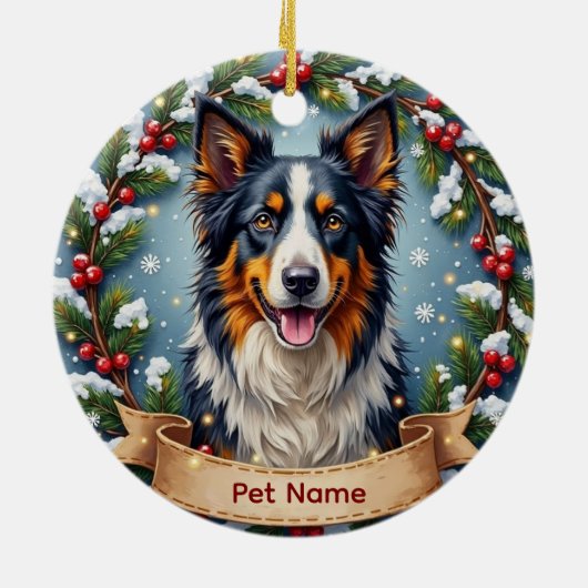 Border Collie Kerstmis Keramisch Ornament (Achterkant)