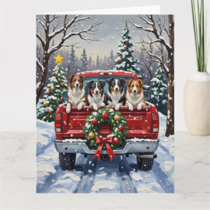 Border Collie Kerstmis Rode Truck Vakantie Kaart