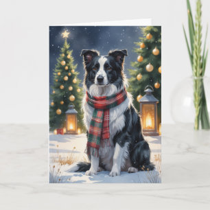 Border Collie Kerstmis Sneeuwlandschap Waterverf Kaart
