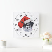 Border Collie Kerstmis Vierkante Klok (Huis)
