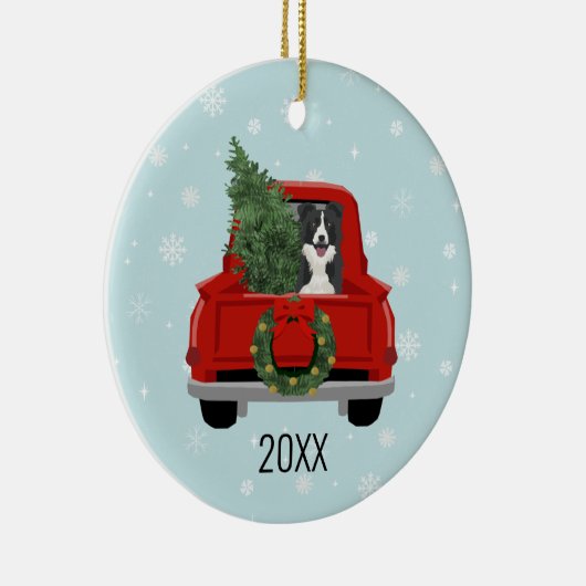 Border Collie Kerstrode truck Keramisch Ornament (Rechts)