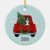 Border Collie Kerstrode truck Keramisch Ornament (Voorkant)