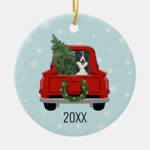 Border Collie Kerstrode truck Keramisch Ornament