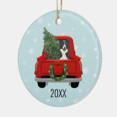 Border Collie Kerstrode truck Keramisch Ornament (Links)