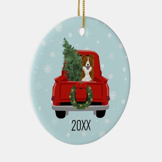 Border Collie Kerstrode truck Keramisch Ornament (Rechts)