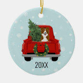 Border Collie Kerstrode truck Keramisch Ornament (Voorkant)