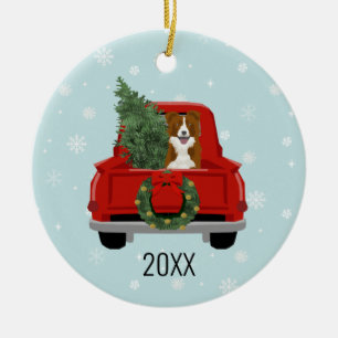 Border Collie Kerstrode truck Keramisch Ornament