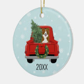 Border Collie Kerstrode truck Keramisch Ornament (Links)