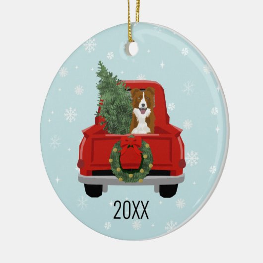 Border Collie Kerstrode truck Keramisch Ornament (Links)