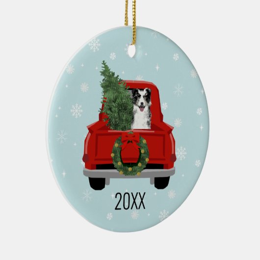 Border Collie Kerstrode truck Keramisch Ornament (Rechts)