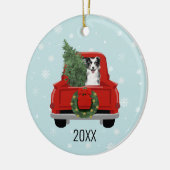Border Collie Kerstrode truck Keramisch Ornament (Links)