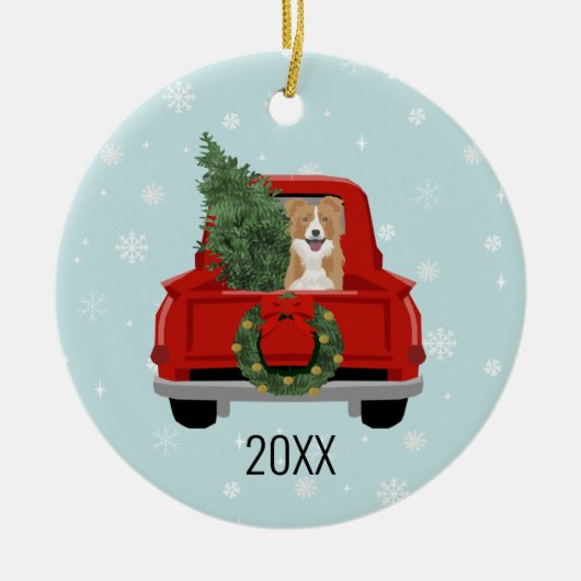 Border Collie Kerstrode truck Keramisch Ornament (Voorkant)
