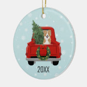 Border Collie Kerstrode truck Keramisch Ornament (Links)