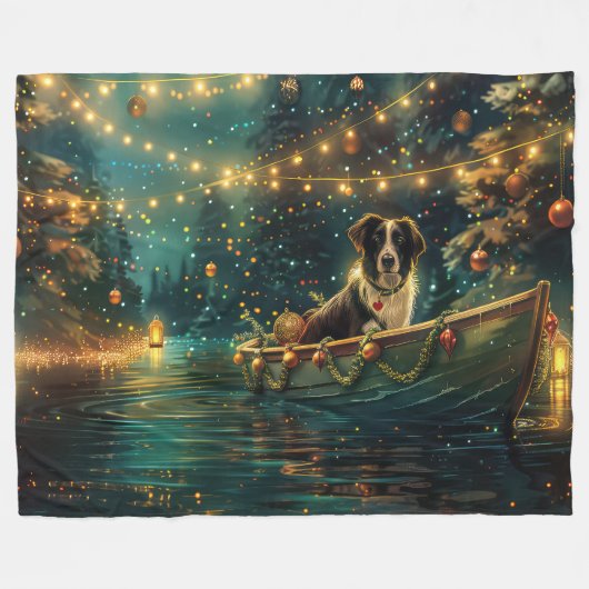 Border Collie kerstvakantie Fleece Deken (Voorkant (Horizontaal))