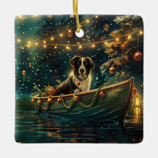 Border Collie kerstvakantie Keramisch Ornament (Voorkant)