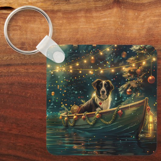Border Collie kerstvakantie Sleutelhanger (Voorkant)