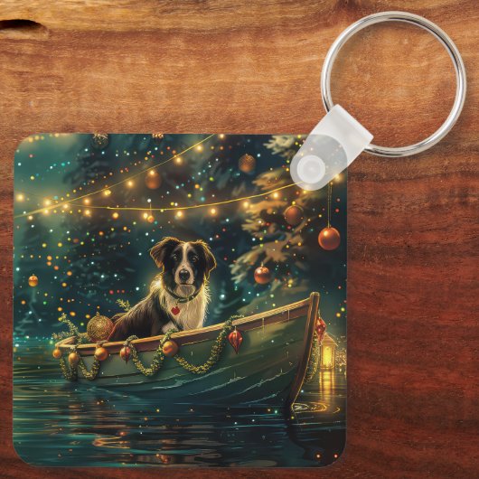 Border Collie kerstvakantie Sleutelhanger (Achterkant)