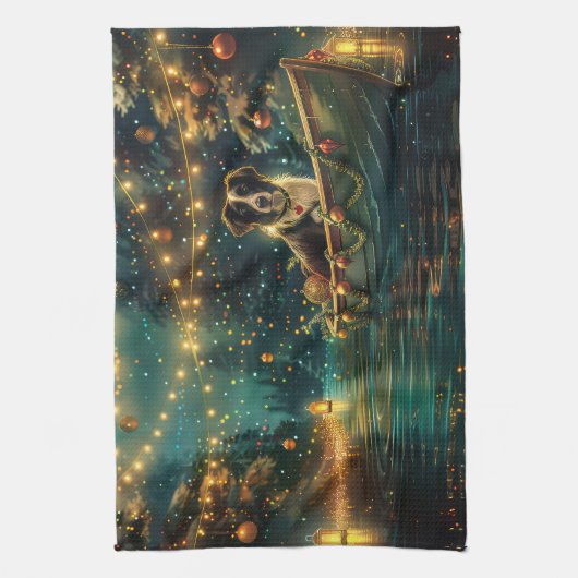 Border Collie kerstvakantie Theedoek (Verticaal)