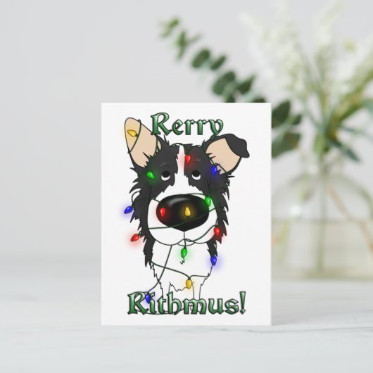 Border Collie Kerstverlichting Feestdagenkaart (Staand voorkant)
