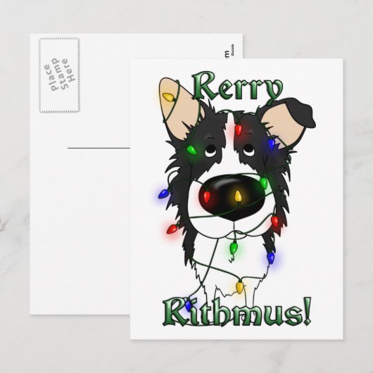Border Collie Kerstverlichting Feestdagenkaart (Voorkant / Achterkant)