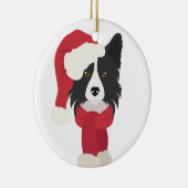 Border Collie kerstversiering. Sneeuw Keramisch Ornament (Rechts)