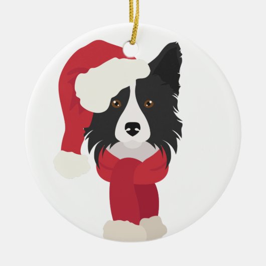 Border Collie kerstversiering. Sneeuw Keramisch Ornament (Voorkant)