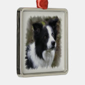 Border Collie Kunst Metalen Ornament (Rechts)