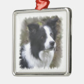 Border Collie Kunst Metalen Ornament (Links)